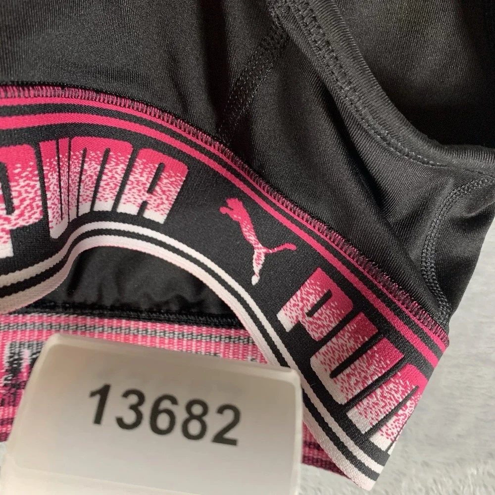 Puma Women's Sports Bra XS Black Pink Mid Impact Strong Drycell Moisture Wicking